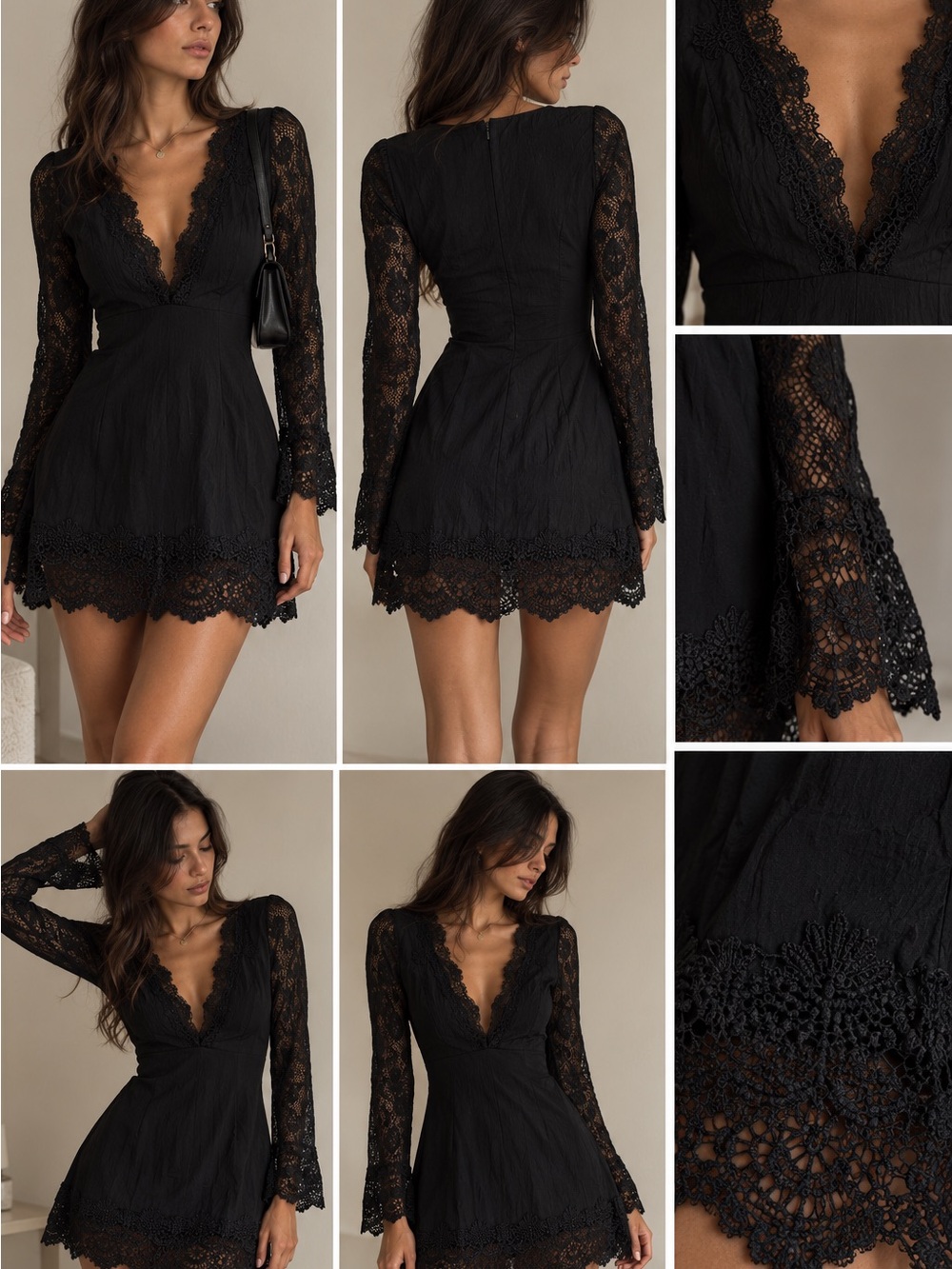 Women’s Black Lace Long-Sleeve Mini Dress